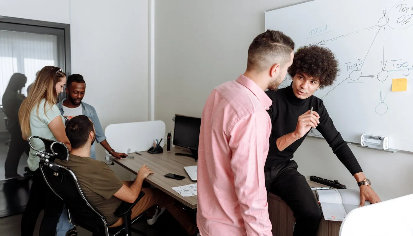 Team brainstorming in a modern office